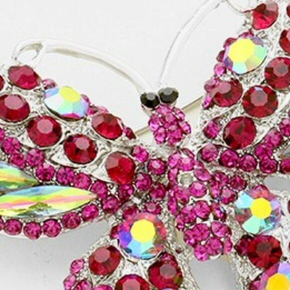 Butterfly Abalone Fuchsia Pink Crystal Large Brooch - Picture 3 of 7